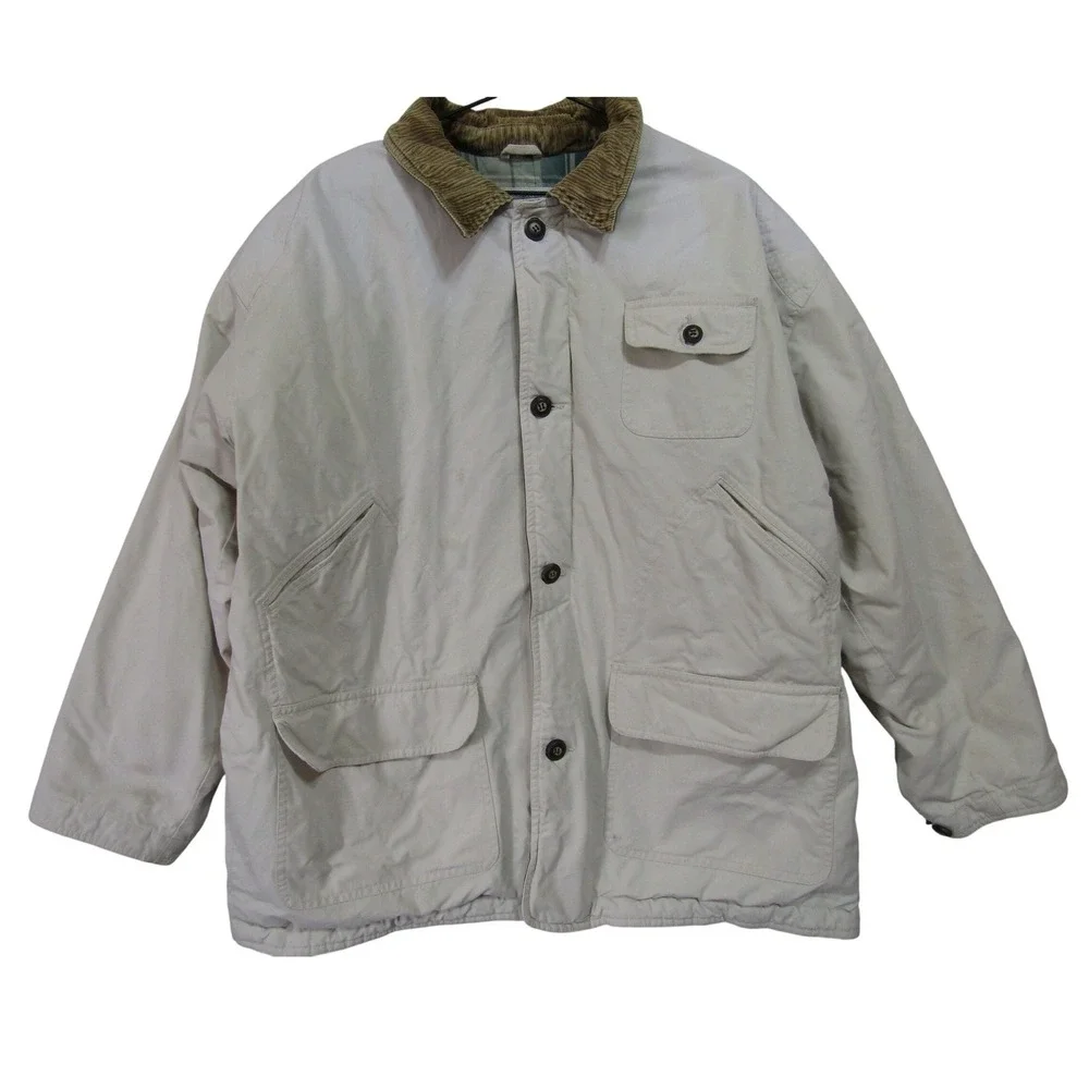 Urban Pipeline Barn Jacket Mens XL Beige Good Canvas Corduroy‎ Plaid Lined Coat